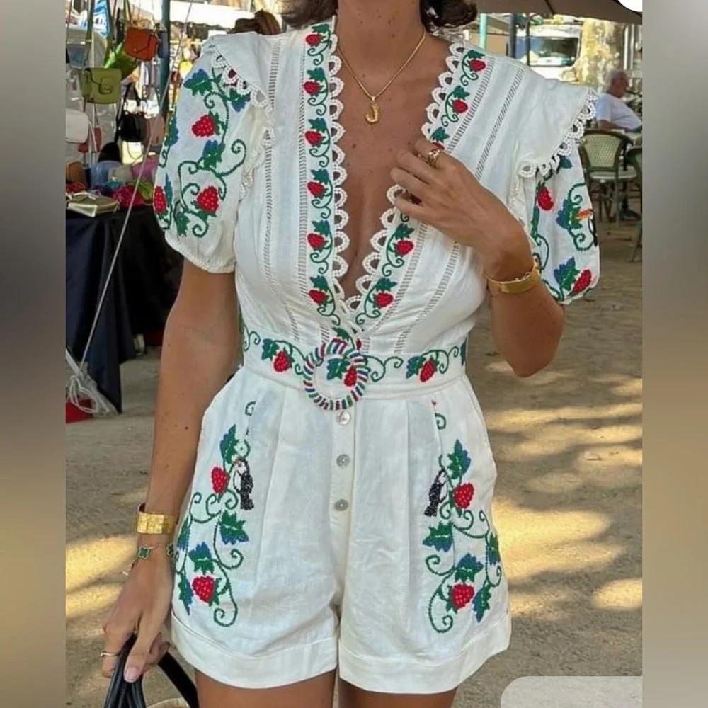 FARM Rio- Cross Stitch Toucan Embroidered Romper - Picture 7 of 9